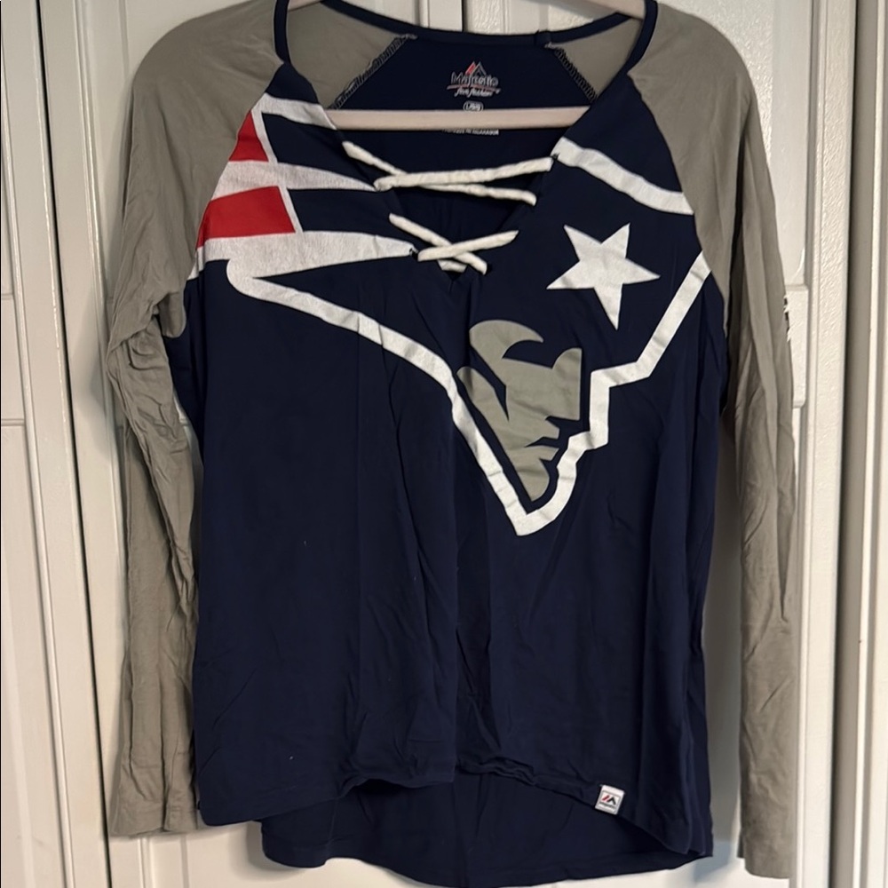 New England Patriots Blue and Gray Graphic Long Sleeve Jersey